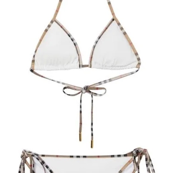 Burberry White Bikini With Tan Accents